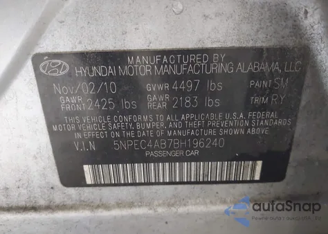 2011 Hyundai Sonata Se/Limited from USA, damaged, VIN 5NPEC4AB7BH196240